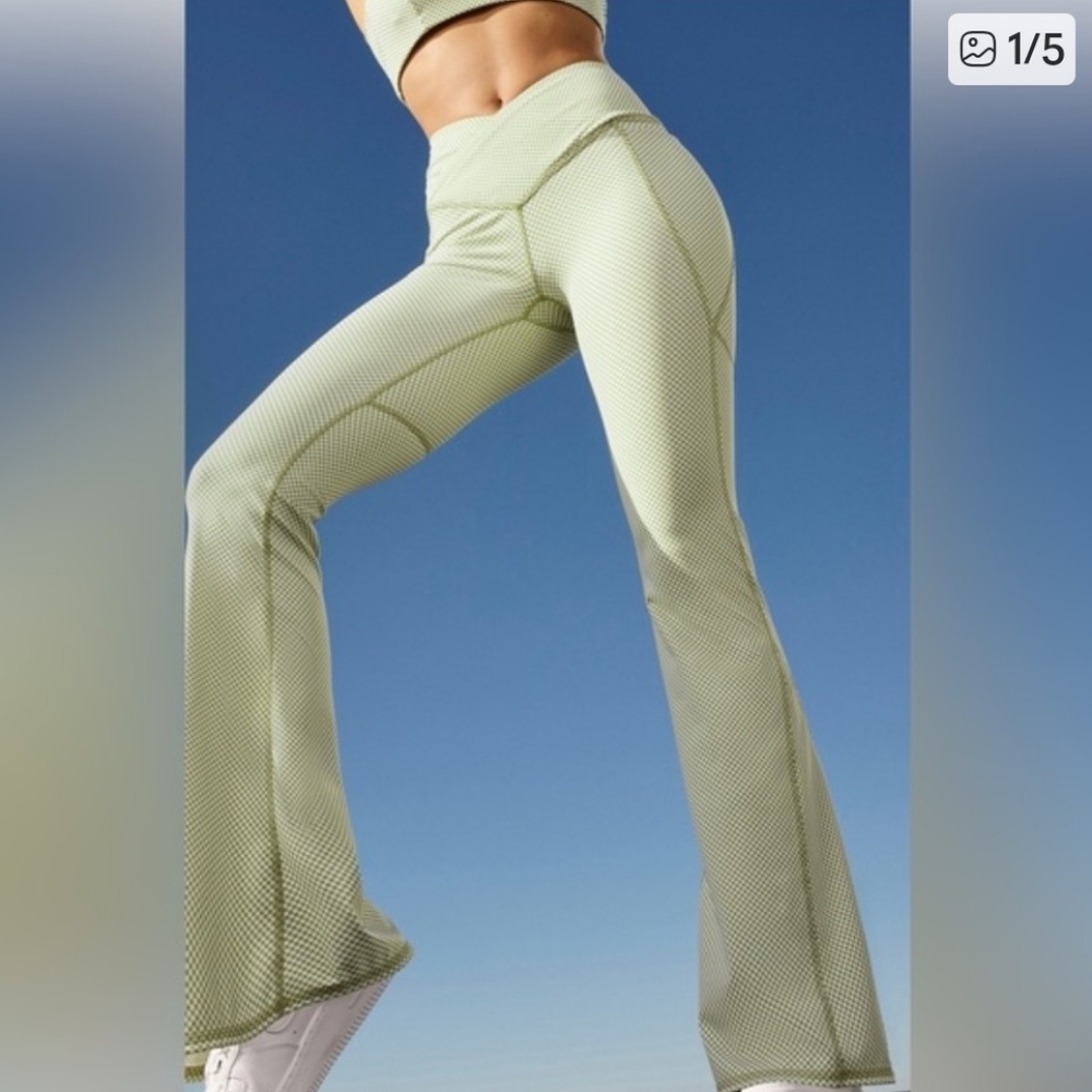 Fabletics PureLuxe Green Checkered Flared Leggings